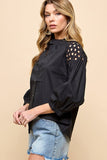 Cezele Lantern Sleeve Blouse in Black