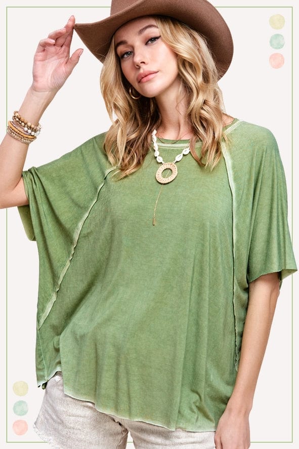 La Miel La Miel Dyed Fabric Round Neck Batwing Short Sleeve Top - Little Miss Muffin Children & Home