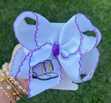 Just For Fun Threads Mardi Gras Boots Embroidered Hair Bow