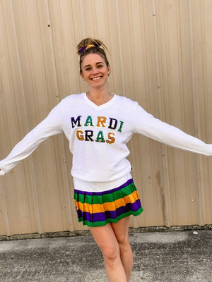 Mardi Gras Creations Sequin V-Neck Mardi Gras Sweater