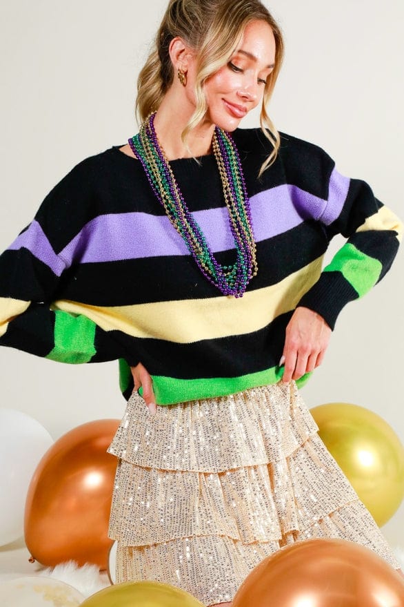 Vine & Love Vine & Love Boatneck Long Sleeve Mardi Gras Stripe Sweater - Little Miss Muffin Children & Home
