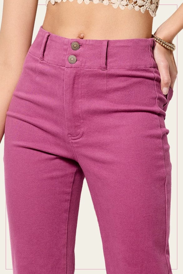 La Miel La Miel Soft Washed Stretchy High Waisted Wide Flare Two Button Pants in Magenta - Little Miss Muffin Children & Home