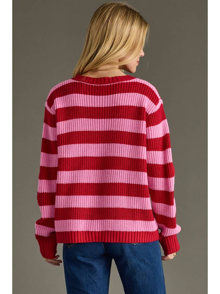 Pink & Red Striped Sweater