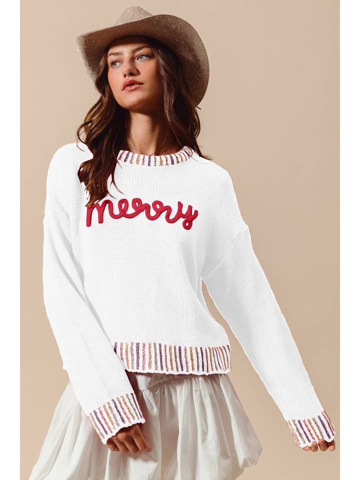 Vanilla Monkey Merry Embroidered Christmas Sweater - Little Miss Muffin Children & Home