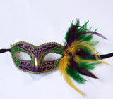 Mardi Gras Creations Mardi Gras Eyelet Mask with Jewel, Side Feathers & Gold Accents