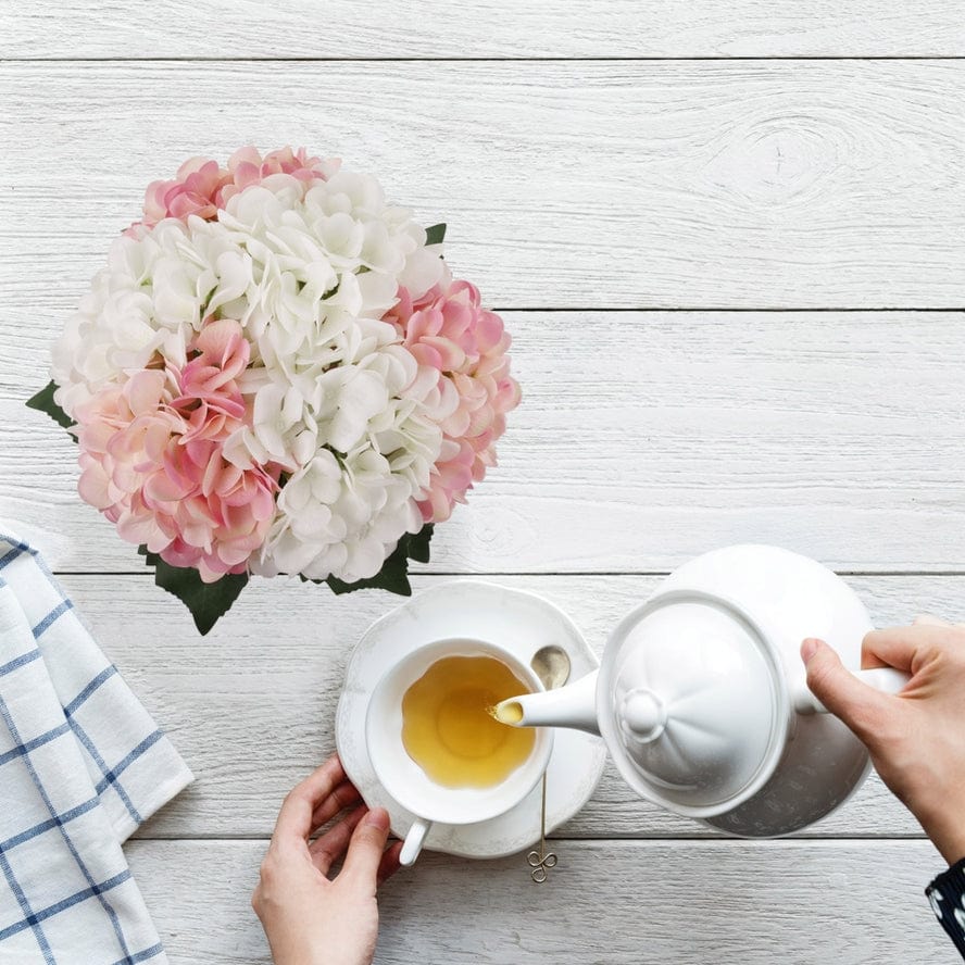 Larksilk Larksilk Pink & White Hydrangea Flowers in Glass Vase with Water Look - Little Miss Muffin Children & Home