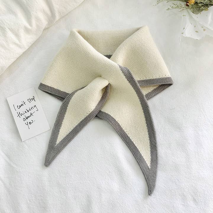 Beige Knit Triangle Scarf Neck Wrap