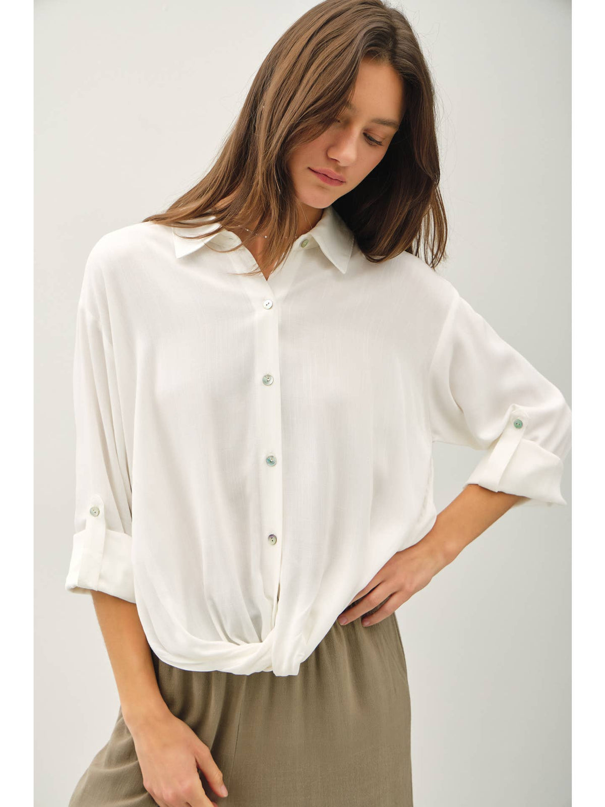 Be Cool Be Cool Twist Detail Button Down Shirt in Off White - Little Miss Muffin Children & Home