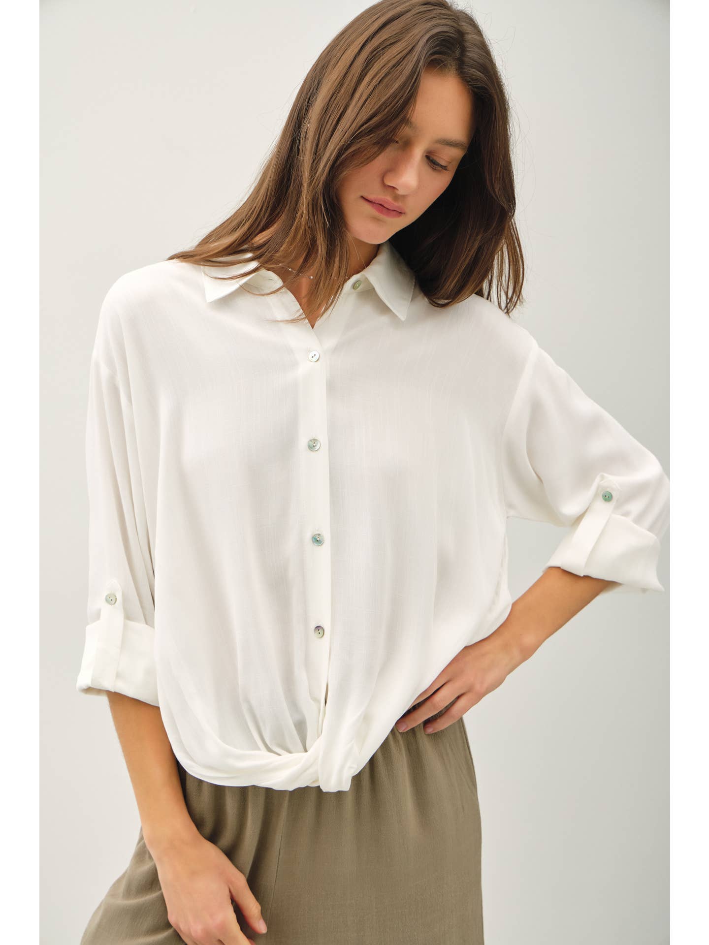 Be Cool Be Cool Twist Detail Button Down Shirt in Off White - Little Miss Muffin Children & Home