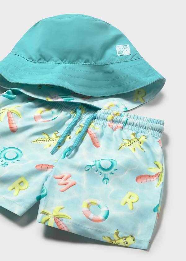 Mayoral Usa Inc Swim Shorts with Bucket Hat in Aquamarine - Little Miss Muffin Children & Home