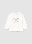 Mayoral Usa Inc Long Sleeve Bow T-Shirt in Cream - Little Miss Muffin Children & Home