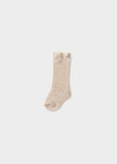 Open Weave Bow Socks in Hazelnut