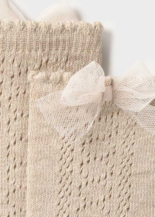 Open Weave Bow Socks in Hazelnut