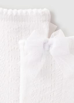 Open Weave Bow Socks in White
