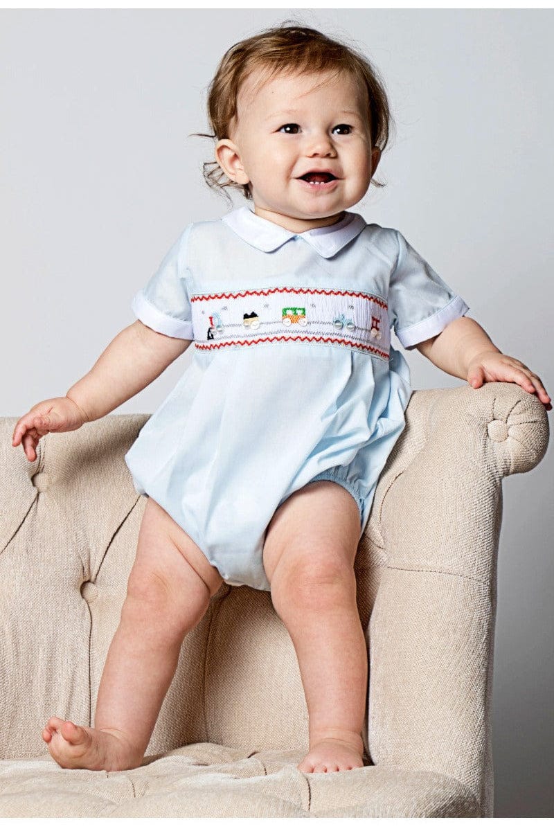 baby boy smocked train bubble