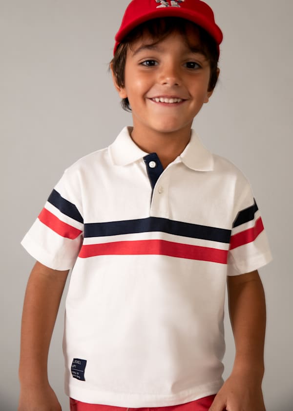 Mayoral Usa Inc Striped Short Sleeve Polo in Cream & Red - Little Miss Muffin Children & Home