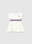 Short Sleeve Dress with Contrast Waistband in Natural