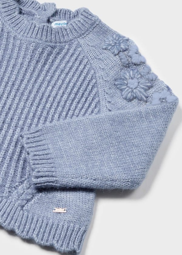 Mayoral Usa Inc Mayoral Knit Sweater Embroidered Flowers in Blue - Little Miss Muffin Children & Home