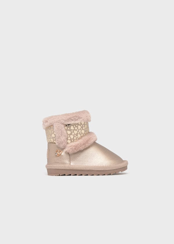 Faux Fur Lined Metallic Boots in Gold Pink