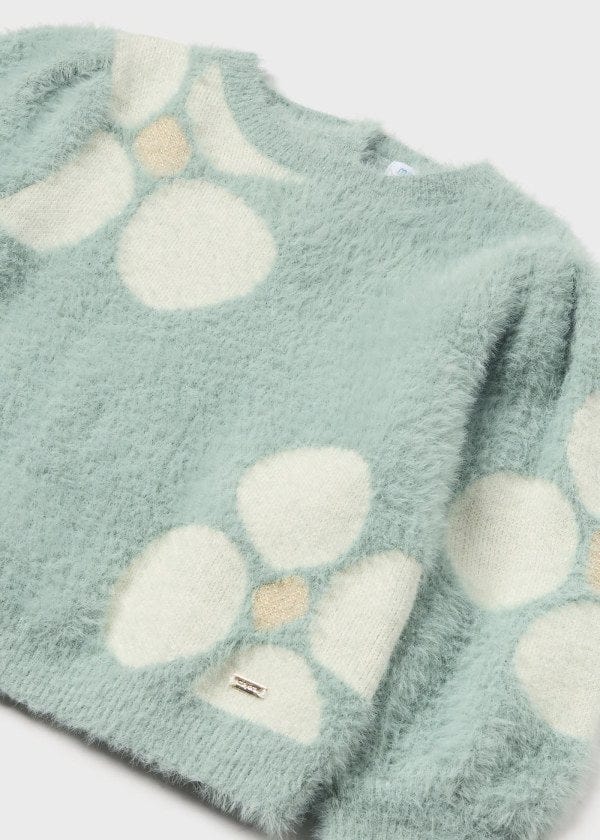 Mayoral Usa Inc Mayoral Floral Jacquard Fuzzy Sweater in Jade - Little Miss Muffin Children & Home
