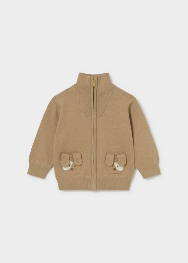 Baby Boy Knit Zip-Up Sweater with Puppy Pockets