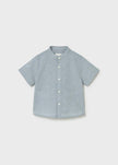 Mandarin Collar Linen Button Down Shirt in Jade