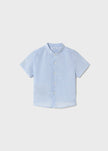 Mayoral Usa Inc Mayoral Short Sleeve Linen Mandarin Collar Button Up in Light Blue - Little Miss Muffin Children & Home