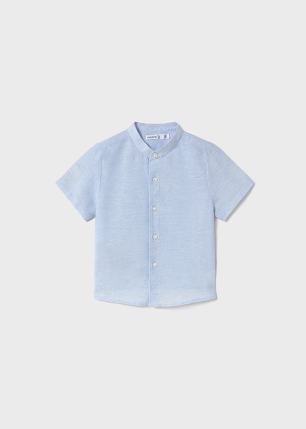 Mayoral Usa Inc Mayoral Short Sleeve Linen Mandarin Collar Button Up in Light Blue - Little Miss Muffin Children & Home