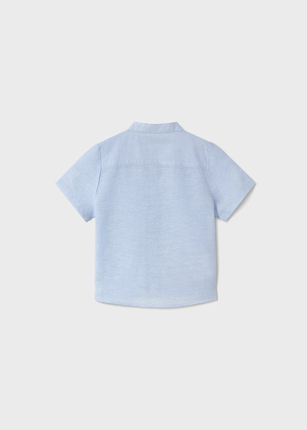 Mayoral Usa Inc Mayoral Short Sleeve Linen Mandarin Collar Button Up in Light Blue - Little Miss Muffin Children & Home