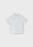 Mandarin Collar Linen Button Down Shirt in Ocean