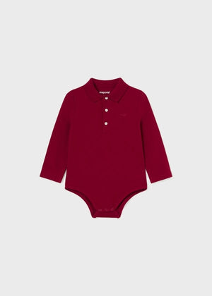 Mayoral Long Sleeve Polo Onesie for Baby in Cherry