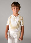 Short Sleeve Striped Polo Shirt in Cream & Mocha