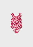 Printed Ruffled Trim Swimsuit in Red