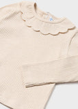 Mayoral Ribbed Ruffle Neck Long Sleeve Top for Baby