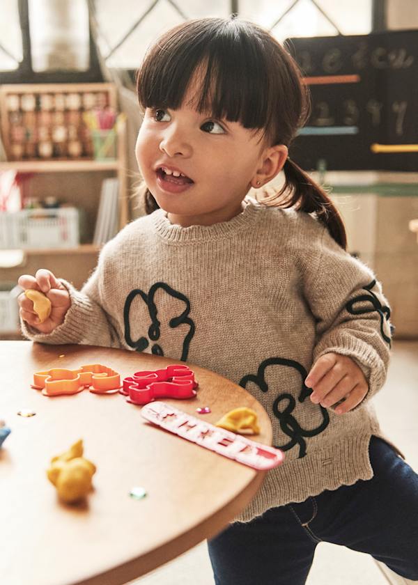 girls knit sweater with floral appliqes