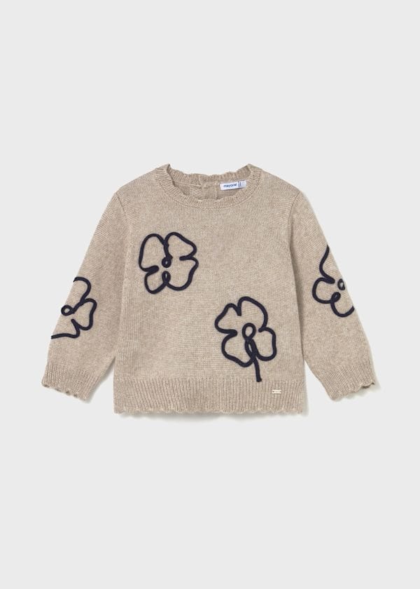 girls knit sweater with floral appliqes
