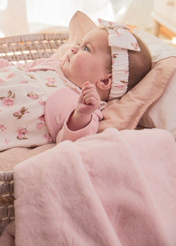 Mayoral Usa Inc Mayoral Faux Fur Teddy Blanket with Pompoms in Blush - Little Miss Muffin Children & Home