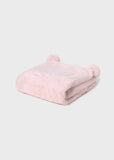 Mayoral Faux Fur Teddy Blanket with Pompoms in Blush