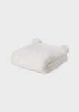 Mayoral Faux Fur Teddy Blanket with Pompoms in Off White