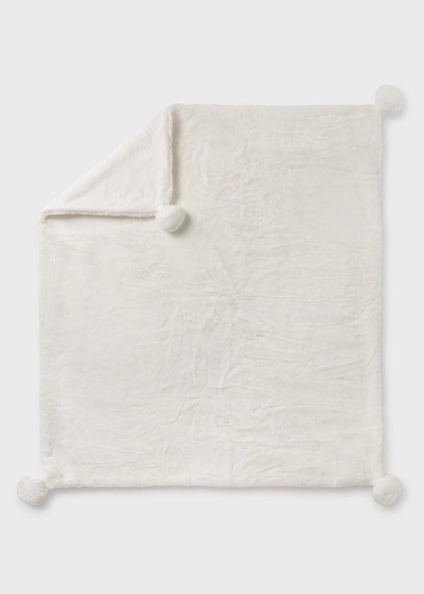 Mayoral Usa Inc Mayoral Faux Fur Teddy Blanket with Pompoms in Off White - Little Miss Muffin Children & Home