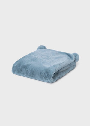 Mayoral Faux Fur Teddy Blanket with Pompoms in Polar Blue