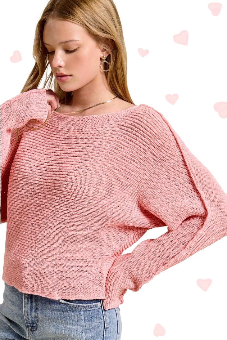 La Miel Boat Neck Off Shoulder Cozy Dolman Sleeve Sweater in Cotton Candy - Little Miss Muffin Children & Home