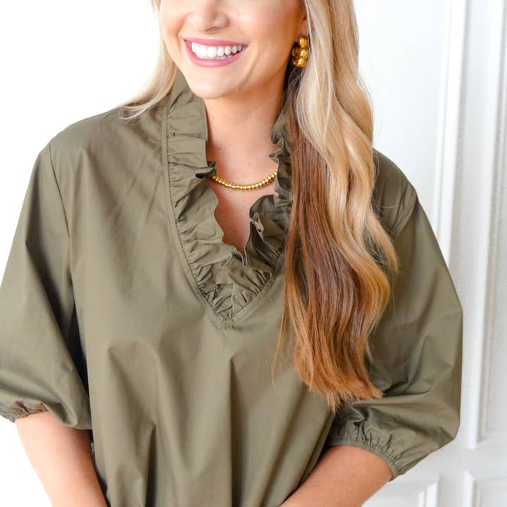 olive short sleeve cotton poplin top