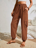 Rosa Clothing Trousers Pocket Casual Cargo Pants in Brown