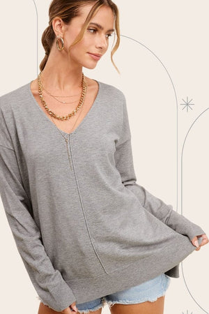 La Miel Lightweight V-Neck Sweater in Heather Grey