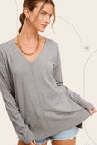 La Miel Lightweight V-Neck Sweater in Heather Grey