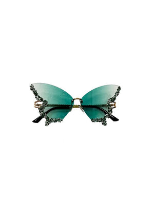 Mardi Gras Creations Butterfly Rhinestone Sunglasses in Green