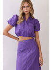 Contrast Topstitch Detail Cropped Blouse
