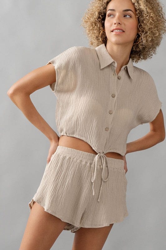 Urban Daizy Urban Daizy Button Down Crop Top Elastic Shorts Gauze Set - Little Miss Muffin Children & Home