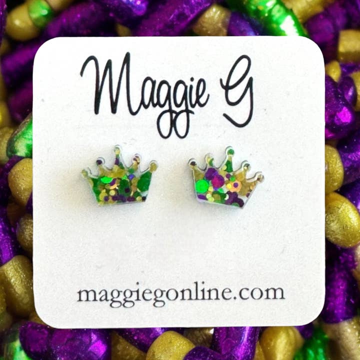 Mardi Gras Crown Stud Earrings
